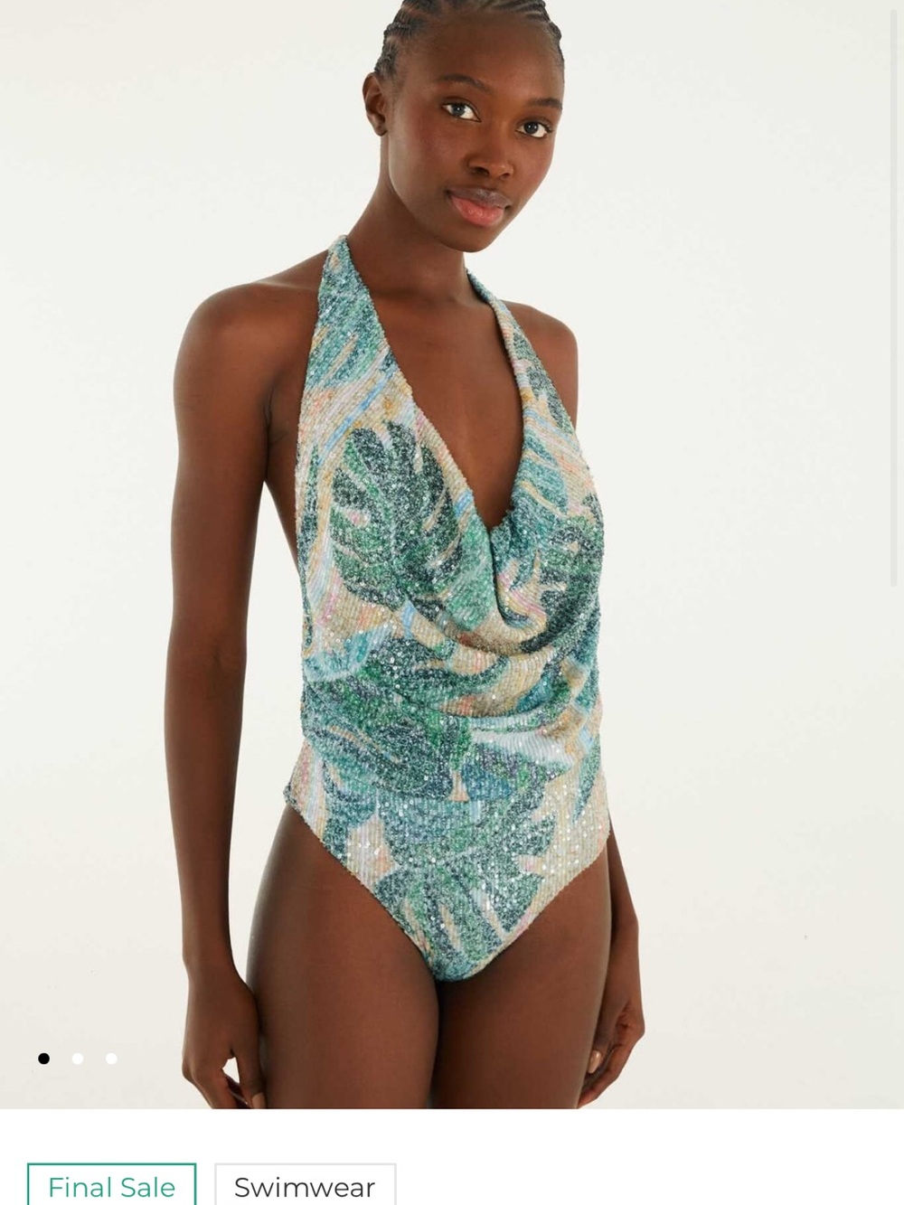 FARM Rio Teardrop Halter One-Piece in Aqua Leaf Print